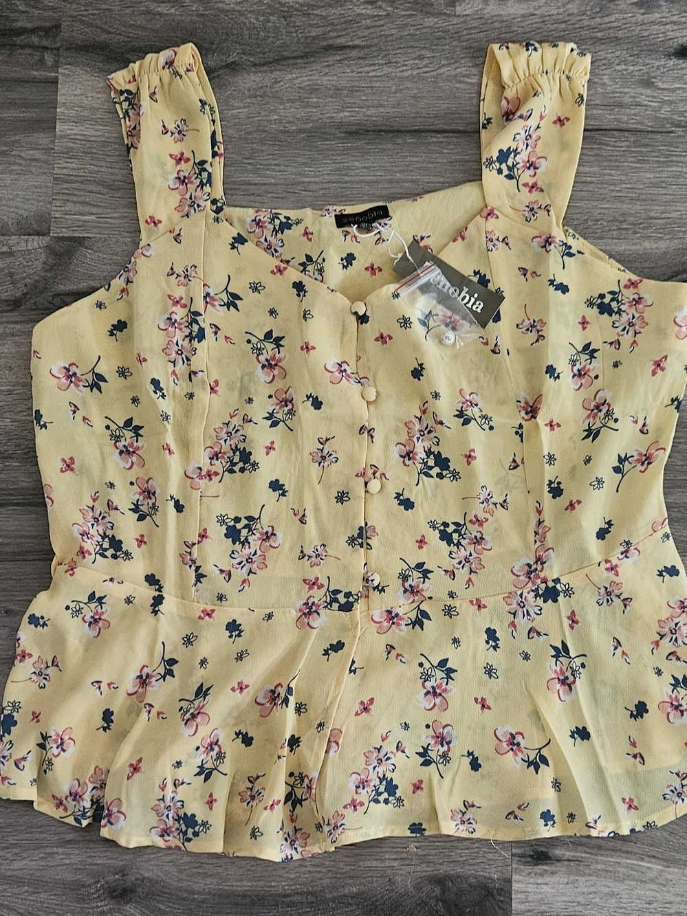 Zenobia Yellow Floral Peplum Button-Front Top